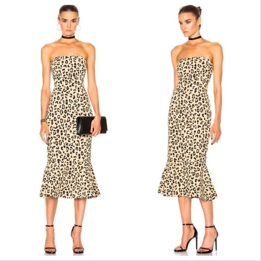 Cinq A Sept Luna leopard print trumpet dress Sz‎ 4 revolve